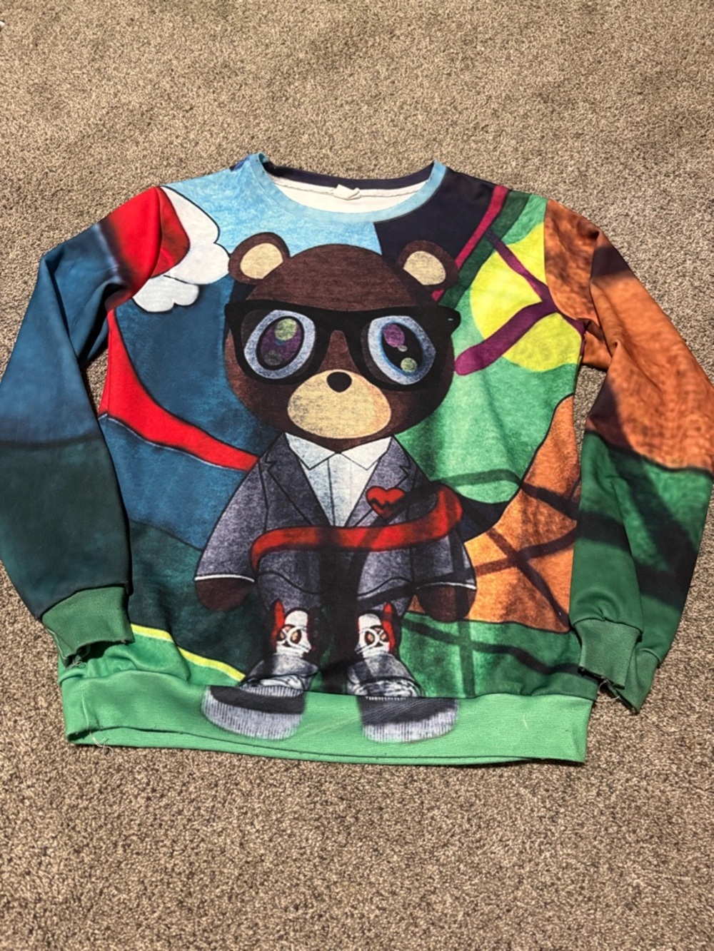 Multicolor Graphic Bear Crewneck Sweater - Bold Streetwear Style